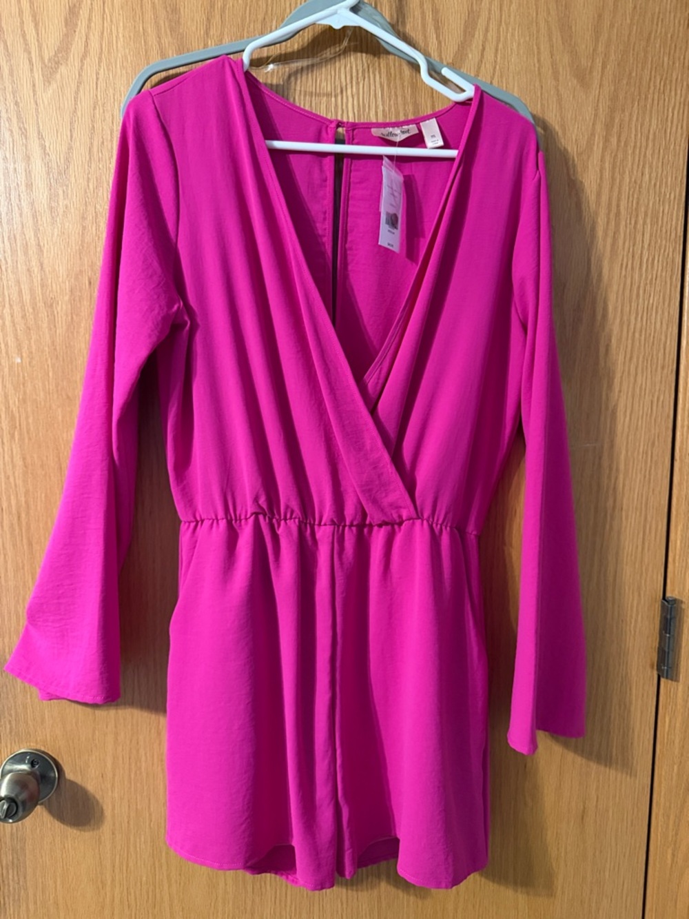 Bright Fuchsia Long-Sleeve V-Neck Tunic Romper
